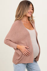 Mocha Knit Open Front Maternity Cardigan