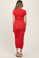 Coral Knit Square Neck Fitted Maternity Midi Dress