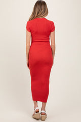Coral Knit Square Neck Fitted Maternity Midi Dress