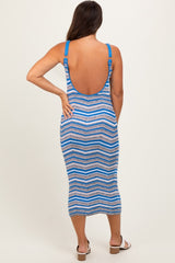 Blue Chevron Knit Fitted Maternity Midi Dress