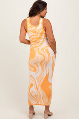 Yellow Abstract Print Knit Fitted Maternity Midi Dress