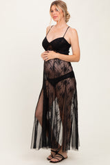 Black Sheer Floral Lace Maternity Photoshoot Dress