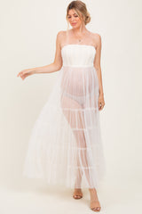 Cream Corset Tiered Tulle Maternity Photoshoot Dress