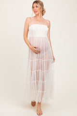 Cream Corset Tiered Tulle Maternity Photoshoot Dress