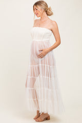 Cream Corset Tiered Tulle Maternity Photoshoot Dress