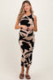 Black Abstract Print Knit Sleeveless Maternity Midi Dress