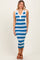 Blue Striped Knit Sleeveless Polo Midi Dress