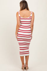 Red Striped Ribbed Knit Sleeveless Midi Dress