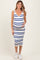 Navy Blue Striped Ribbed Knit Sleeveless Maternity Midi Dress