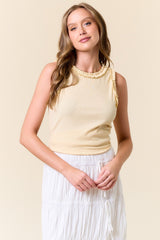Cream Rib Knit Ruffle Trim Sleeveless Maternity Top