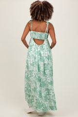 Sage Leaf Print Sleeveless Open Back Smocked Maternity Maxi Dress