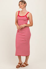 Red Striped Knit Sleeveless Midi Dress