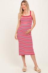 Red Striped Knit Sleeveless Maternity Midi Dress