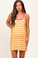 Yellow Contrast Striped Knit Maternity Mini Dress