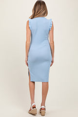 Light Blue Ruffle Sleeve Textured Maternity Midi Dress