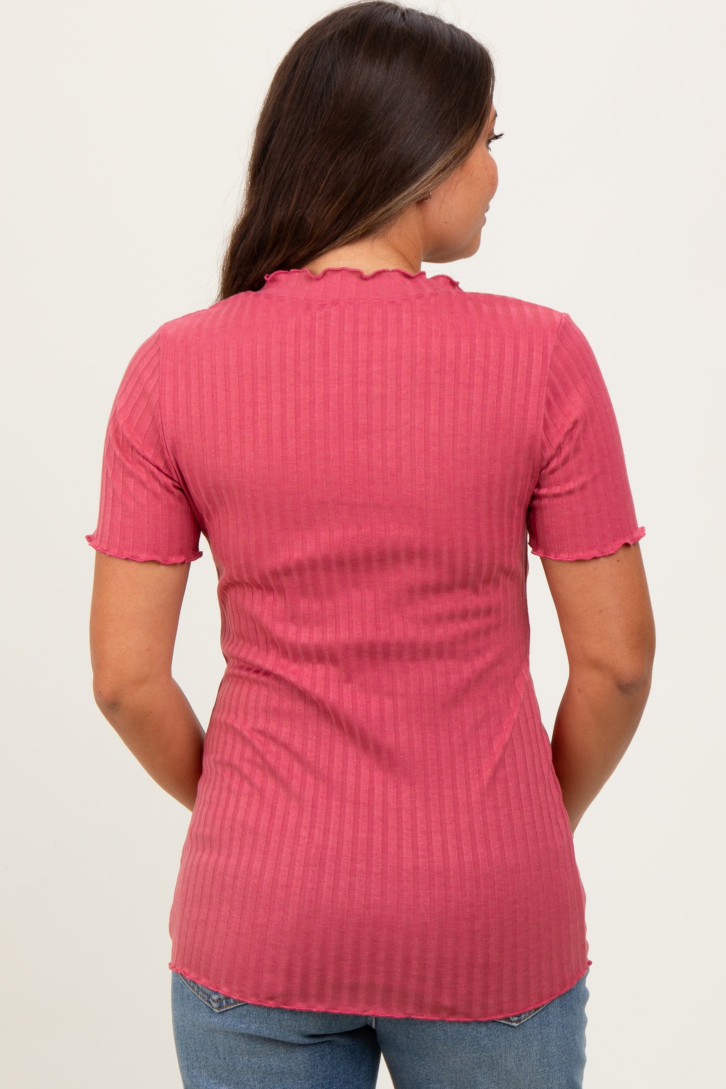 Mauve Ribbed Short Sleeve Maternity Top