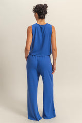 Royal Blue Sleeveless Top And Wide Leg Pants Maternity Set