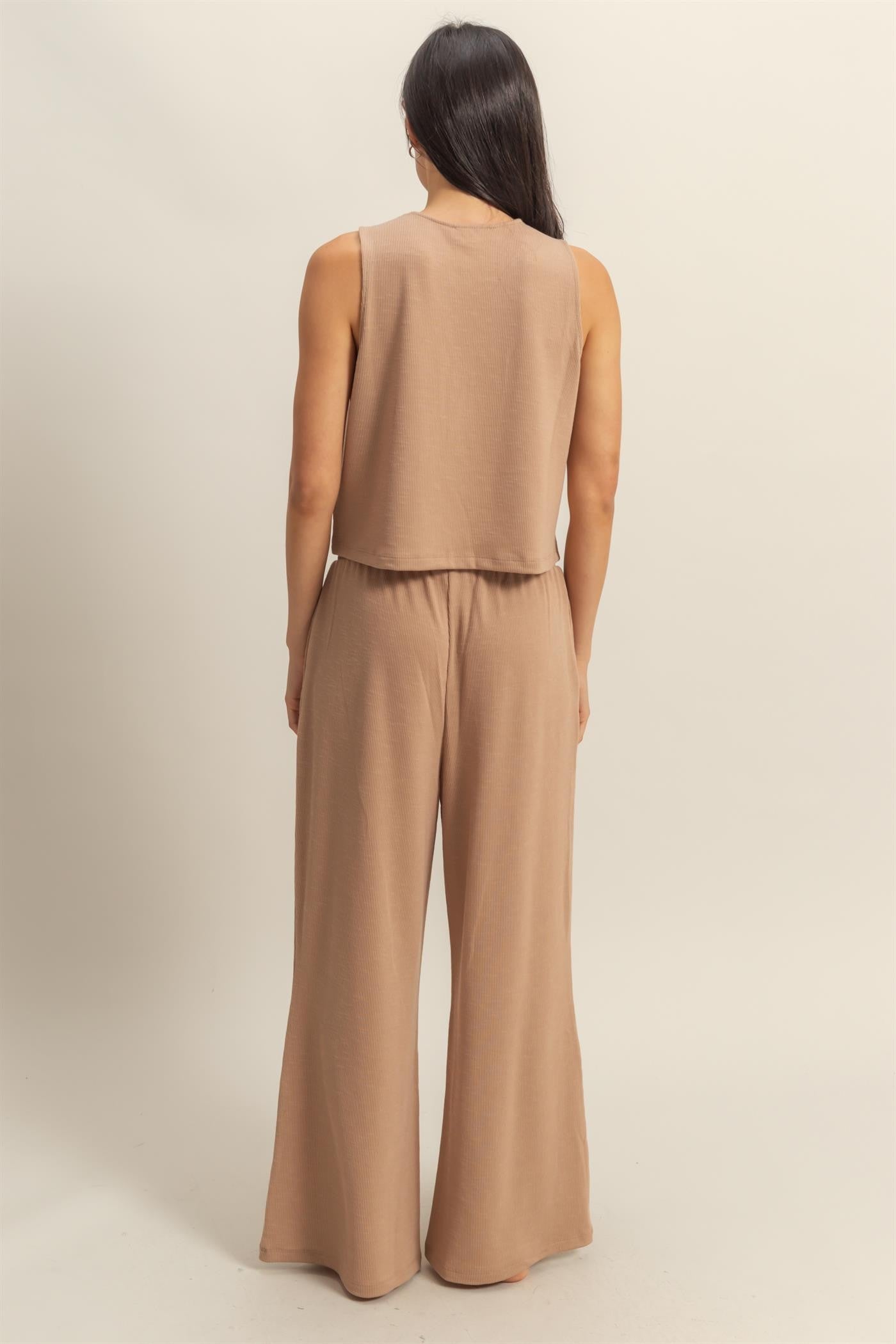 Taupe Sleeveless Top And Wide Leg Pants Maternity Set
