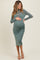 Light Olive Shimmer Mesh Long Sleeve Ruched Maternity Midi Dress