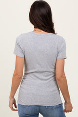 Heather Grey Ribbed Scoop Neck Short Sleeve Top
