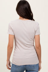 Light Taupe Ribbed Scoop Neck Short Sleeve Top