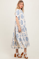 Blue Paisley Button Up Tiered Maxi Dress