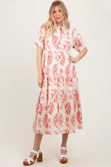 Red Paisley Button Up Tiered Maxi Dress