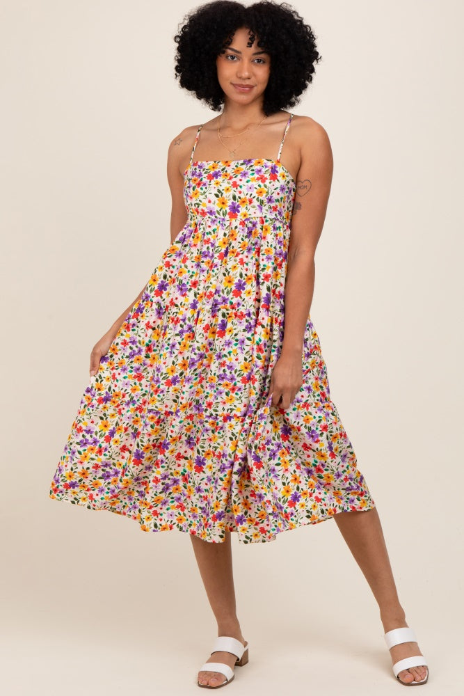 Ivory Floral Cami Strap Maternity Midi Dress