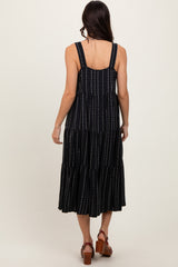 Black Dot Stripe Tiered Midi Dress