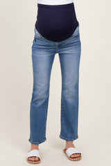 Blue Cropped Straight Leg Maternity Jeans