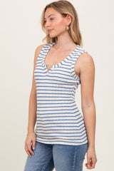 Light Blue Striped Knit Sleeveless V-Neck Tank Top