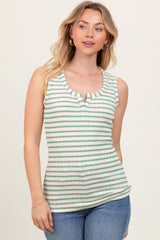 Mint Striped Knit Sleeveless V-Neck Tank Top