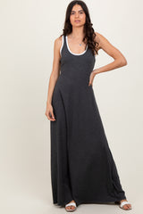 Charcoal Solid Open Back Sleeveless Maxi Dress