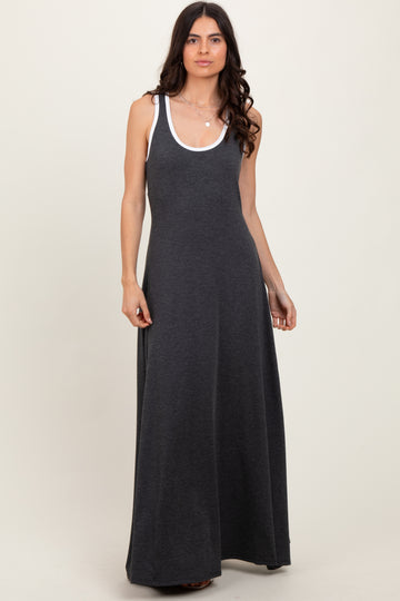 Charcoal Solid Open Back Sleeveless Maxi Dress