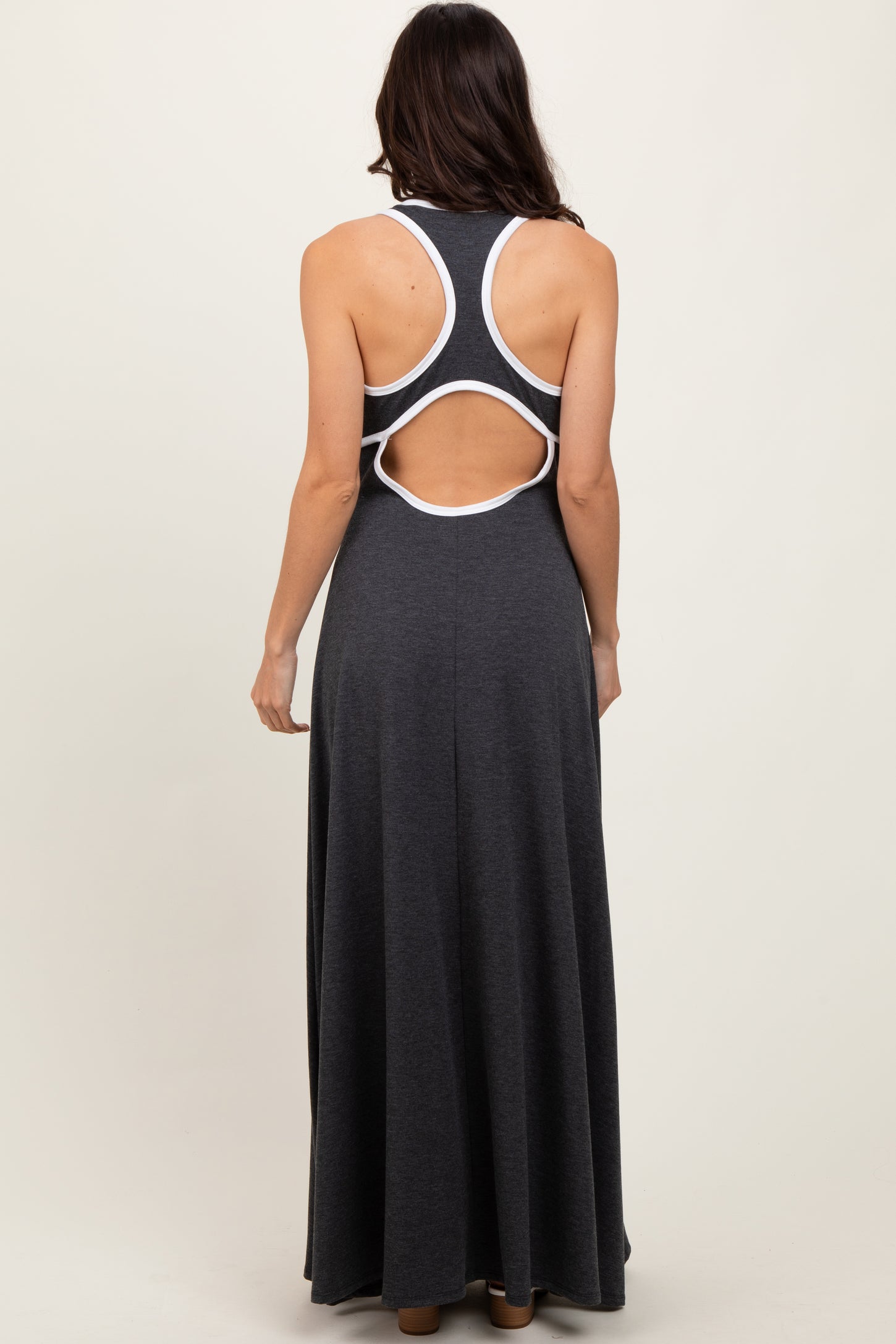 Charcoal Solid Open Back Sleeveless Maxi Dress