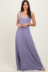 Lavender Solid Open Back Sleeveless Maternity Maxi Dress