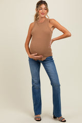 Navy Blue Distressed Raw Hem Maternity Bootcut Jeans