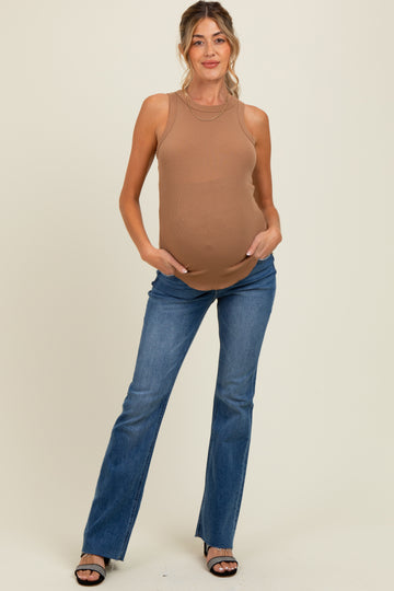 Navy Blue Distressed Raw Hem Maternity Bootcut Jeans