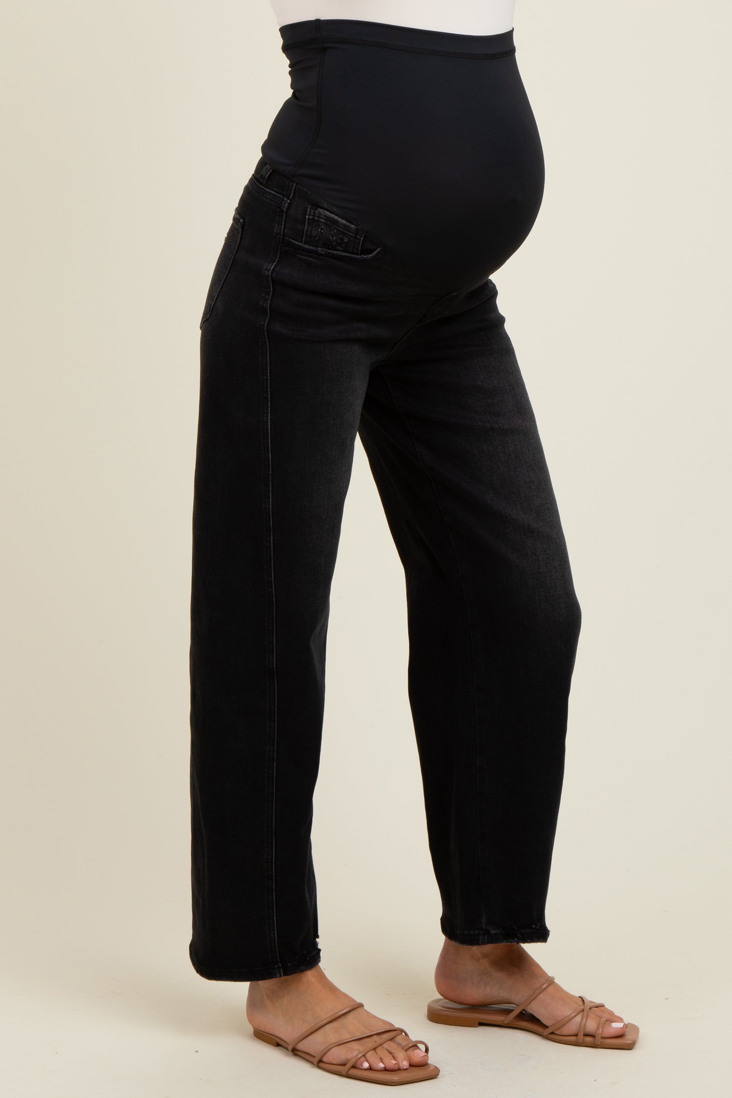 Black Lightly Distressed Panel Detail Maternity Barrel Jeans