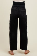 Black Lightly Distressed Panel Detail Maternity Barrel Jeans