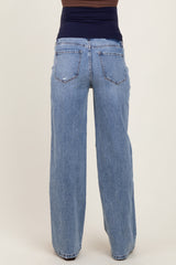 Blue Lightly Distressed Maternity Wide Leg Jeans
