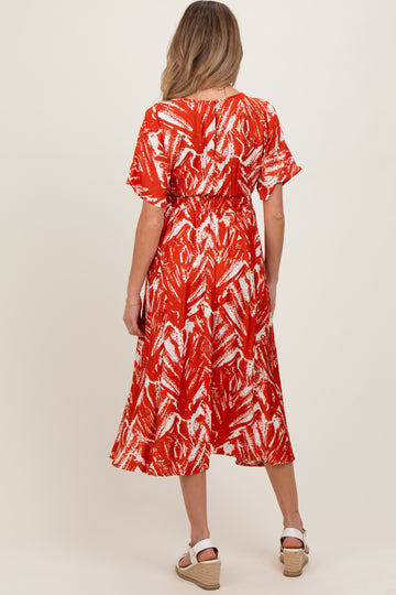 Red Brushstroke Print Cutout Maternity Midi Dress