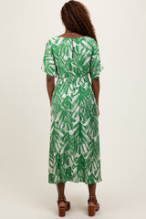 Green Brushstroke Print Cutout Midi Dress