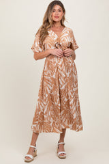 Camel Brushstroke Print Cutout Maternity Midi Dress