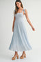 Light Blue Textured Knit Shoulder Tie Midi Dress