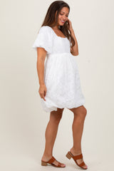 White Chiffon Jacquard Print Square Neck Maternity Bubble Dress