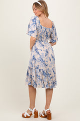 Cream Floral Smocked Midi Dress