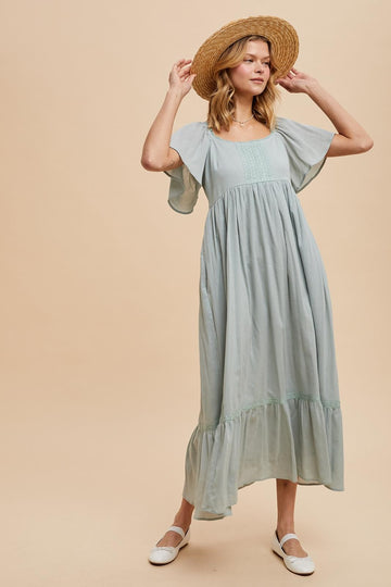Sage Lace Square Neck Maternity Maxi Dress