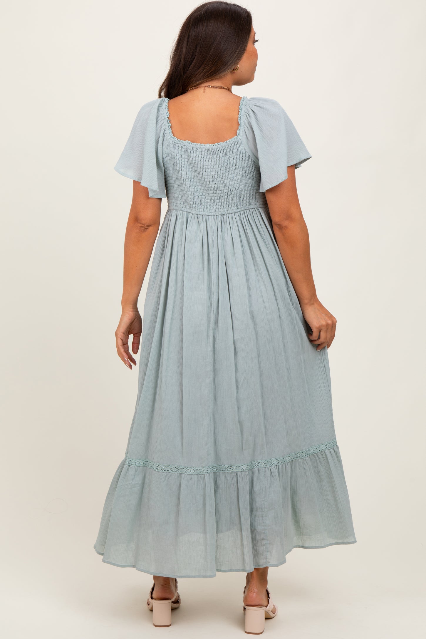 Sage Lace Square Neck Maternity Maxi Dress