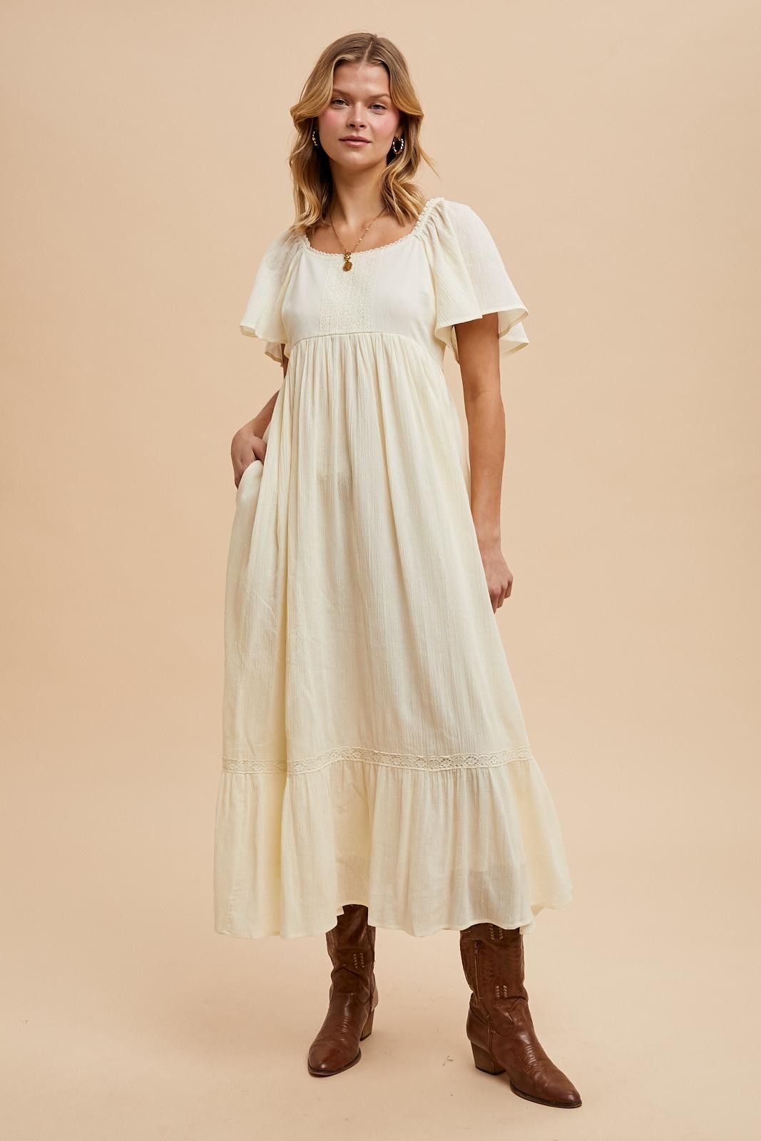 Cream Lace Square Neck Maternity Maxi Dress